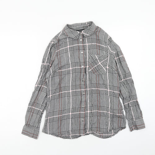 Dorothy Perkins Womens Grey Plaid Viscose Basic Button-Up Size 8 Collared