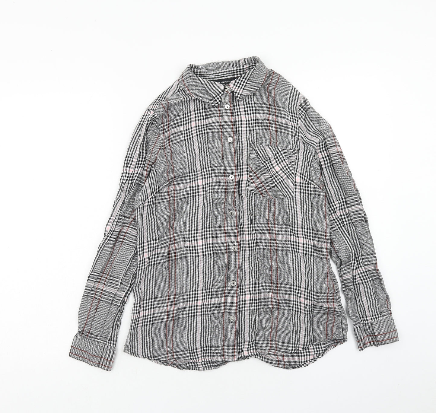 Dorothy Perkins Womens Grey Plaid Viscose Basic Button-Up Size 8 Collared
