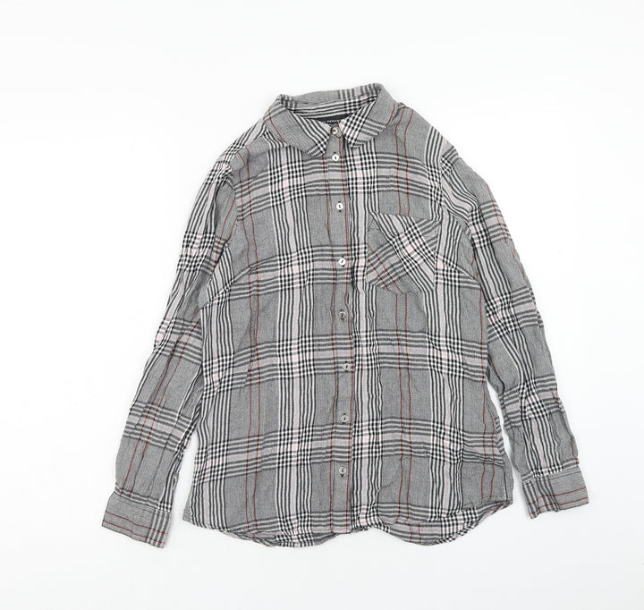 Dorothy Perkins Womens Grey Plaid Viscose Basic Button-Up Size 8 Collared