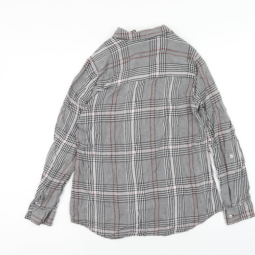 Dorothy Perkins Womens Grey Plaid Viscose Basic Button-Up Size 8 Collared