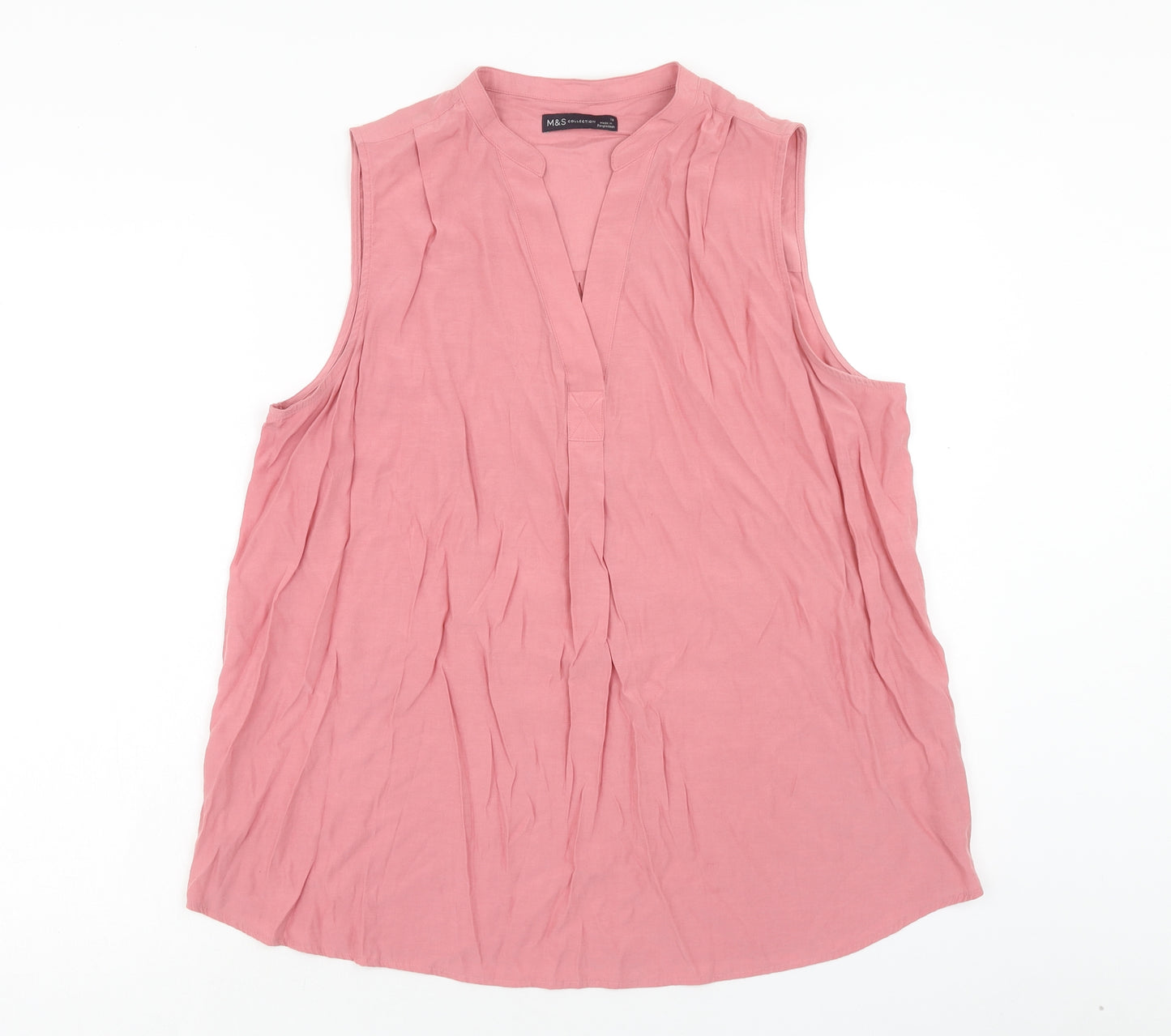 Marks and Spencer Womens Pink Polyester Basic Blouse Size 18 V-Neck