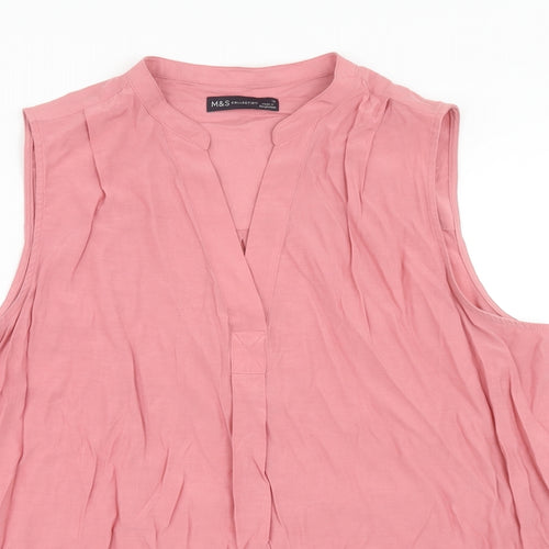 Marks and Spencer Womens Pink Polyester Basic Blouse Size 18 V-Neck