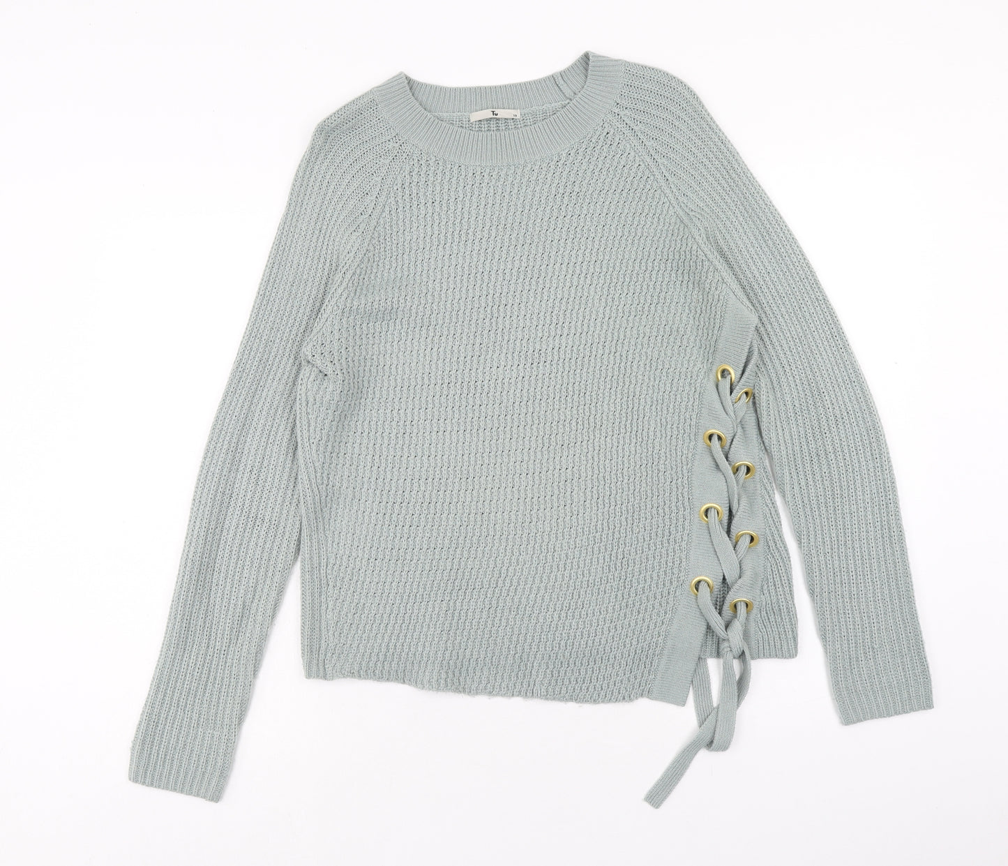 TU Womens Green Round Neck Acrylic Pullover Jumper Size 10