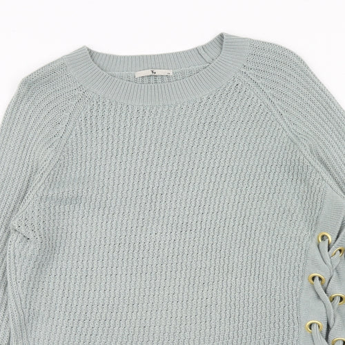 TU Womens Green Round Neck Acrylic Pullover Jumper Size 10