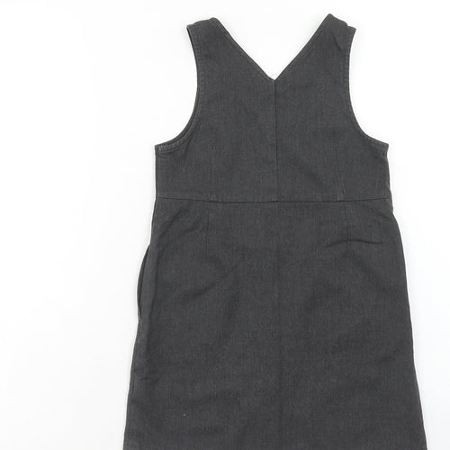 NEXT Girls Grey Polyester Pinafore/Dungaree Dress Size 6 Years V-Neck Button