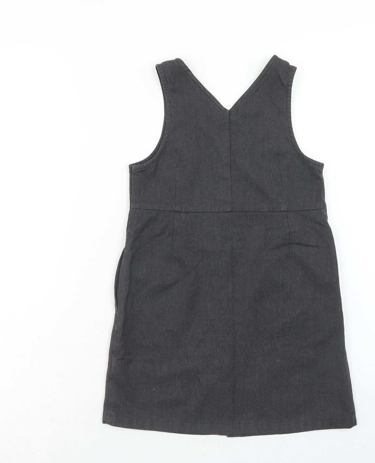 NEXT Girls Grey Polyester Pinafore/Dungaree Dress Size 6 Years V-Neck Button