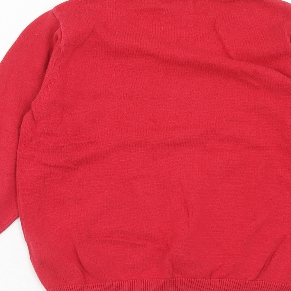 TU Boys Red V-Neck Cotton Pullover Jumper Size 6 Years Pullover