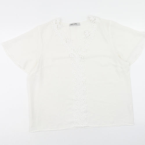 Grace Karin Womens White Polyester Basic T-Shirt Size L V-Neck
