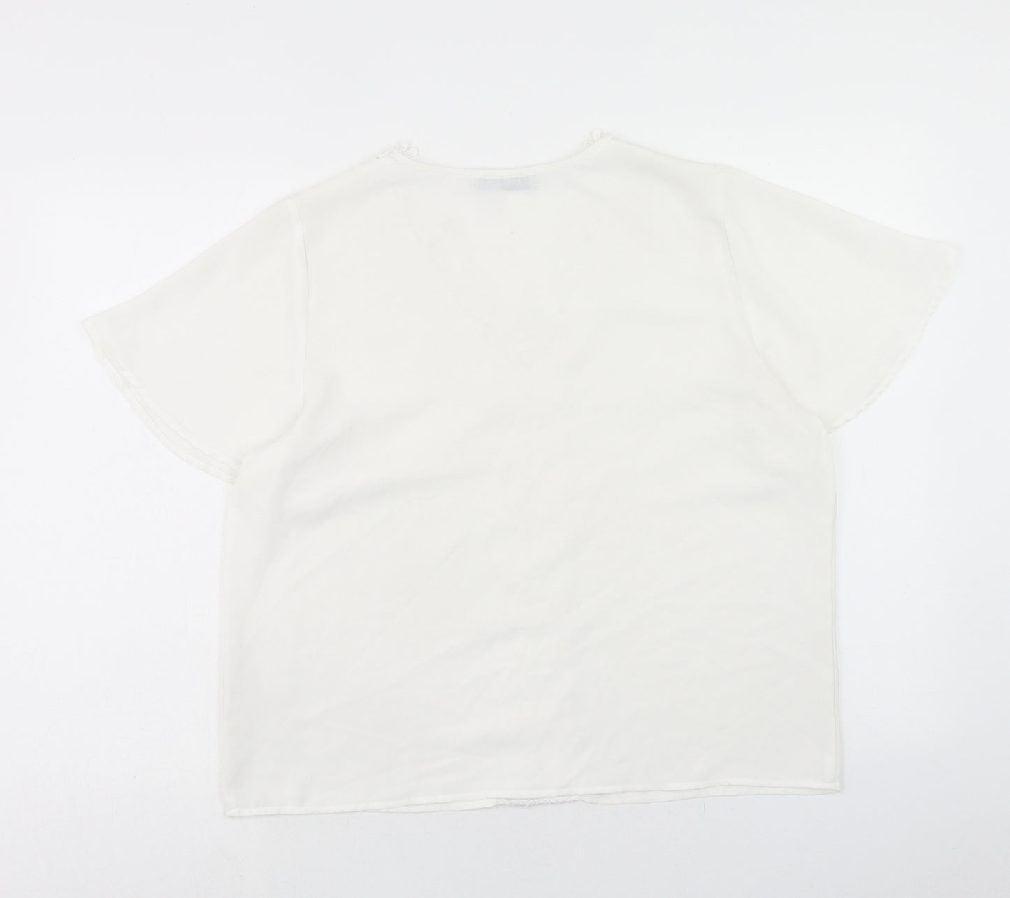 Grace Karin Womens White Polyester Basic T-Shirt Size L V-Neck