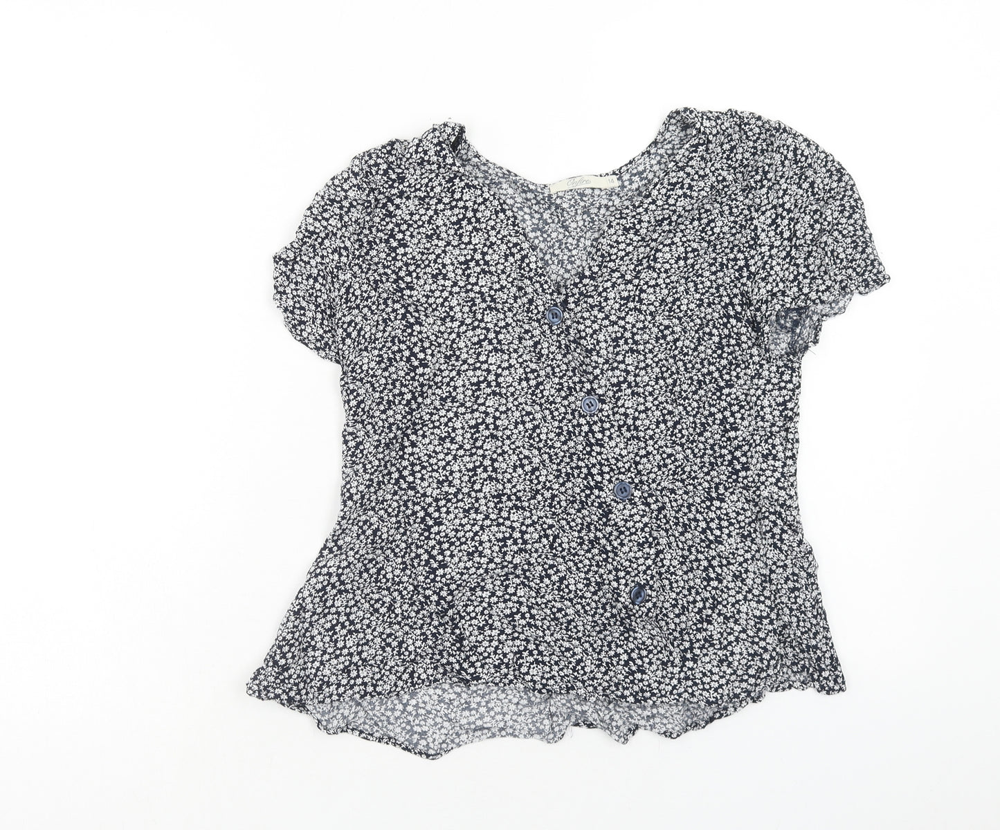 Onfire Womens Blue Floral Viscose Basic Blouse Size 14 V-Neck