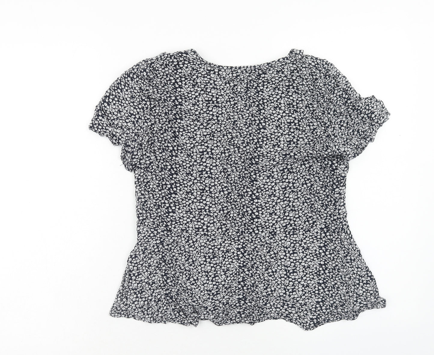 Onfire Womens Blue Floral Viscose Basic Blouse Size 14 V-Neck