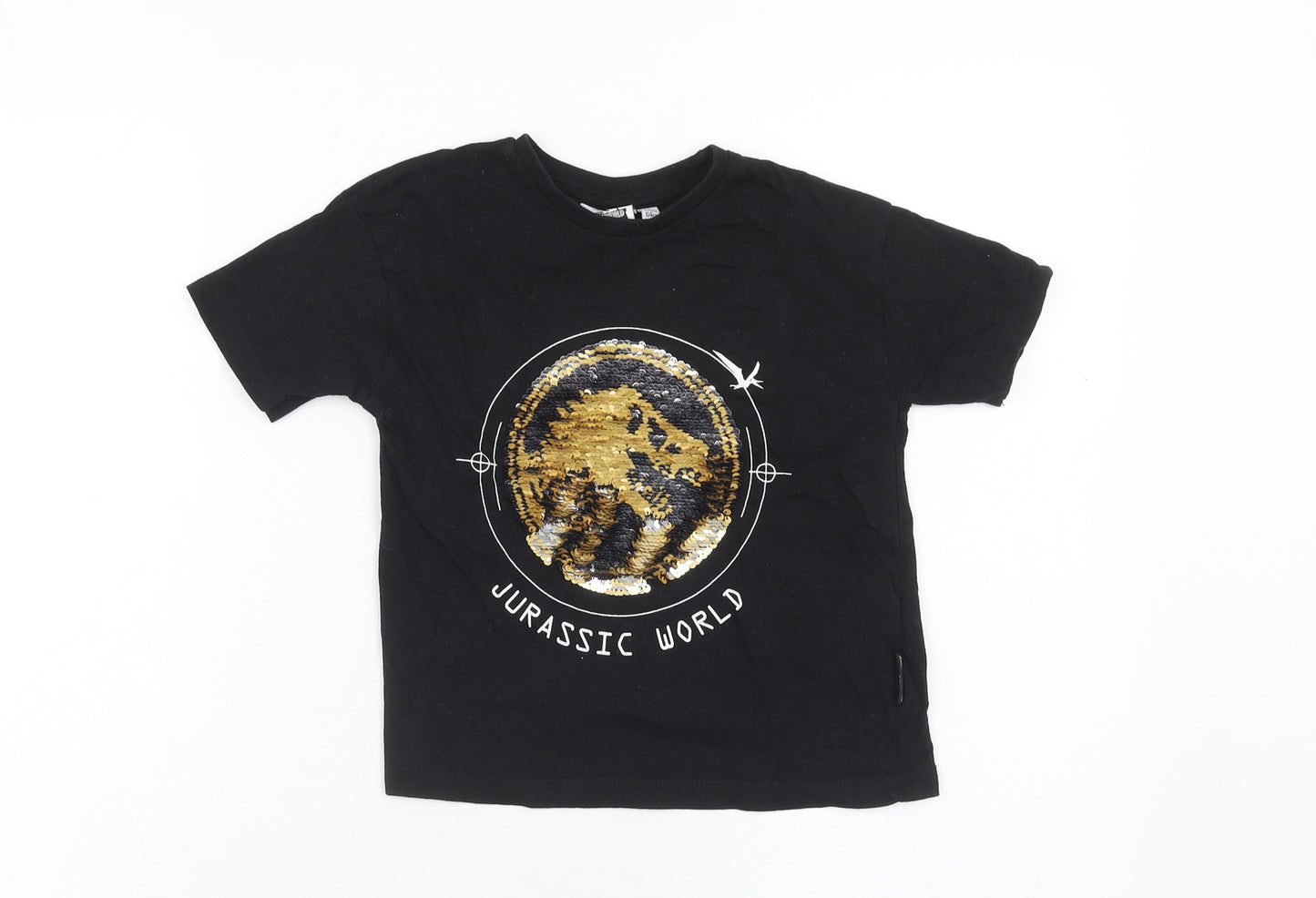 Primark Boys Black Cotton Basic T-Shirt Size 3-4 Years Round Neck Pullover - Jurassic World