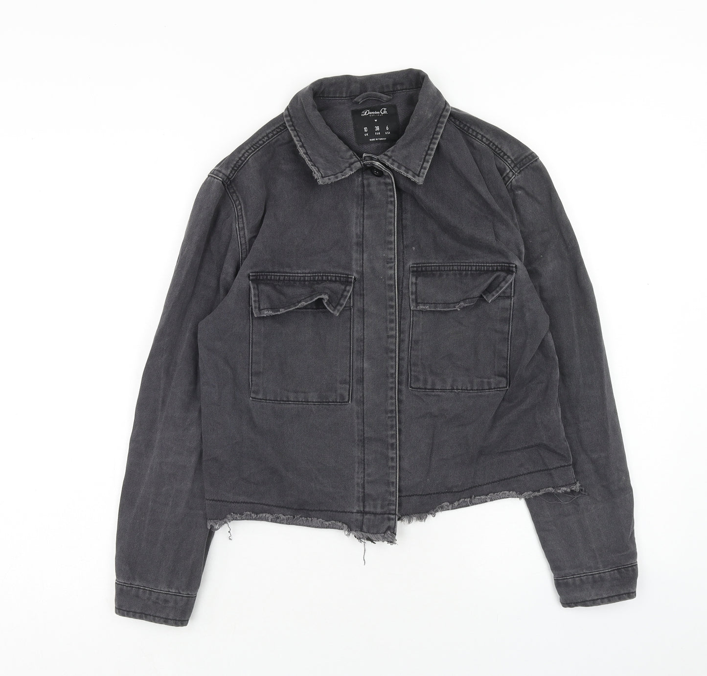 Denim & Co. Womens Black Jacket Size 10 Button