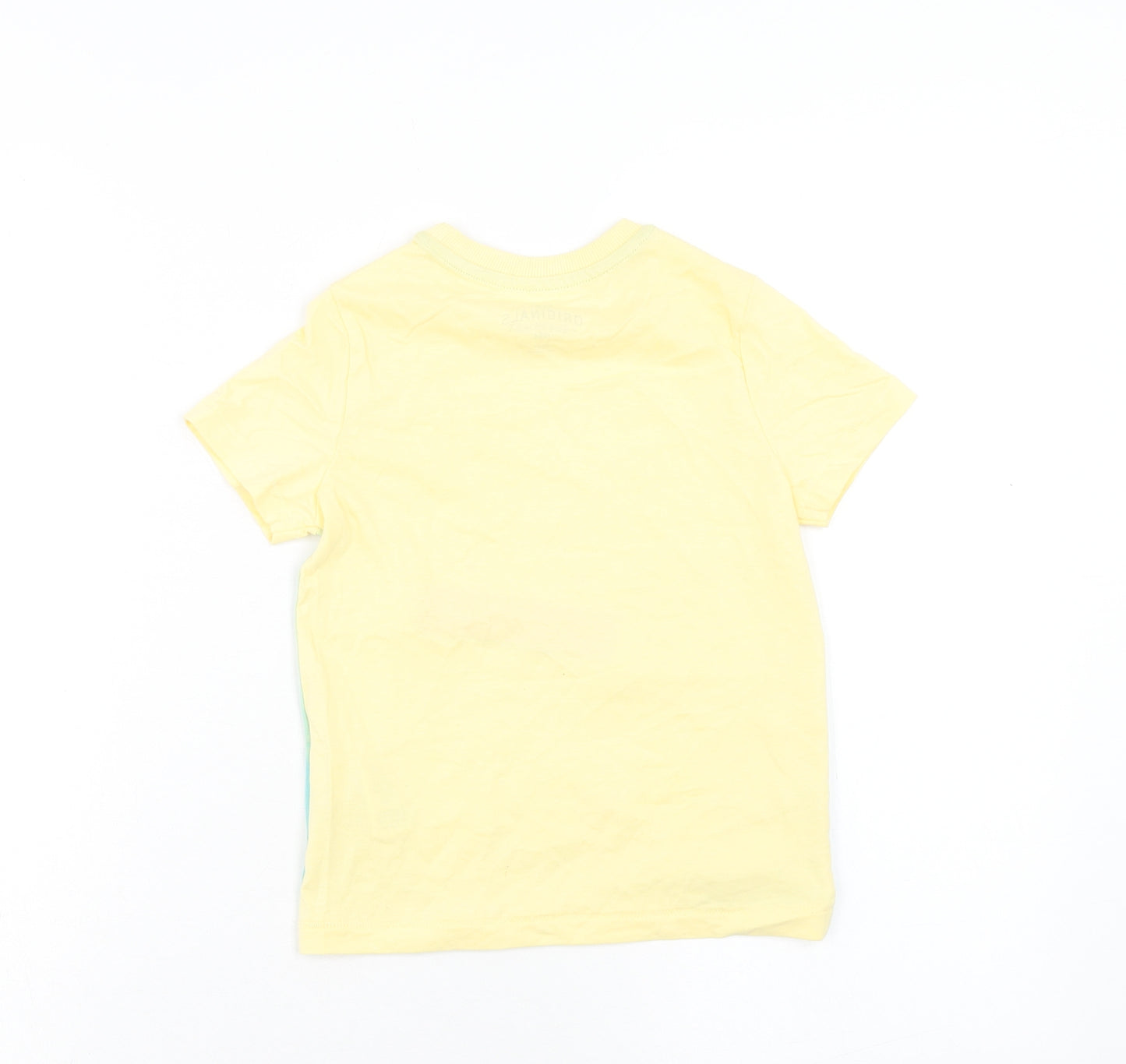 Marks and Spencer Boys Yellow Cotton Basic T-Shirt Size 4-5 Years Round Neck Pullover - Shark