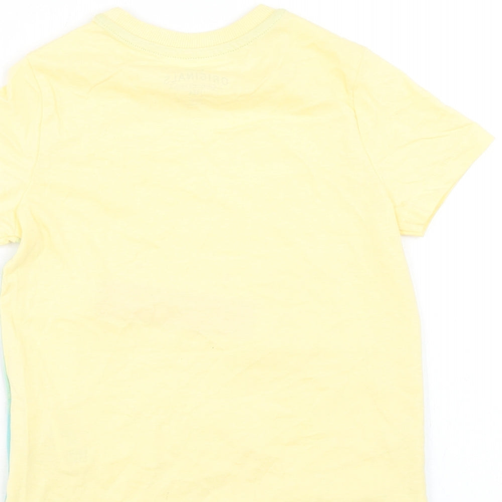 Marks and Spencer Boys Yellow Cotton Basic T-Shirt Size 4-5 Years Round Neck Pullover - Shark