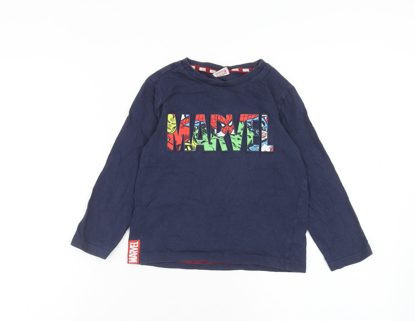 F&F Boys Blue Cotton Basic T-Shirt Size 4 Years Round Neck Pullover - Marvel