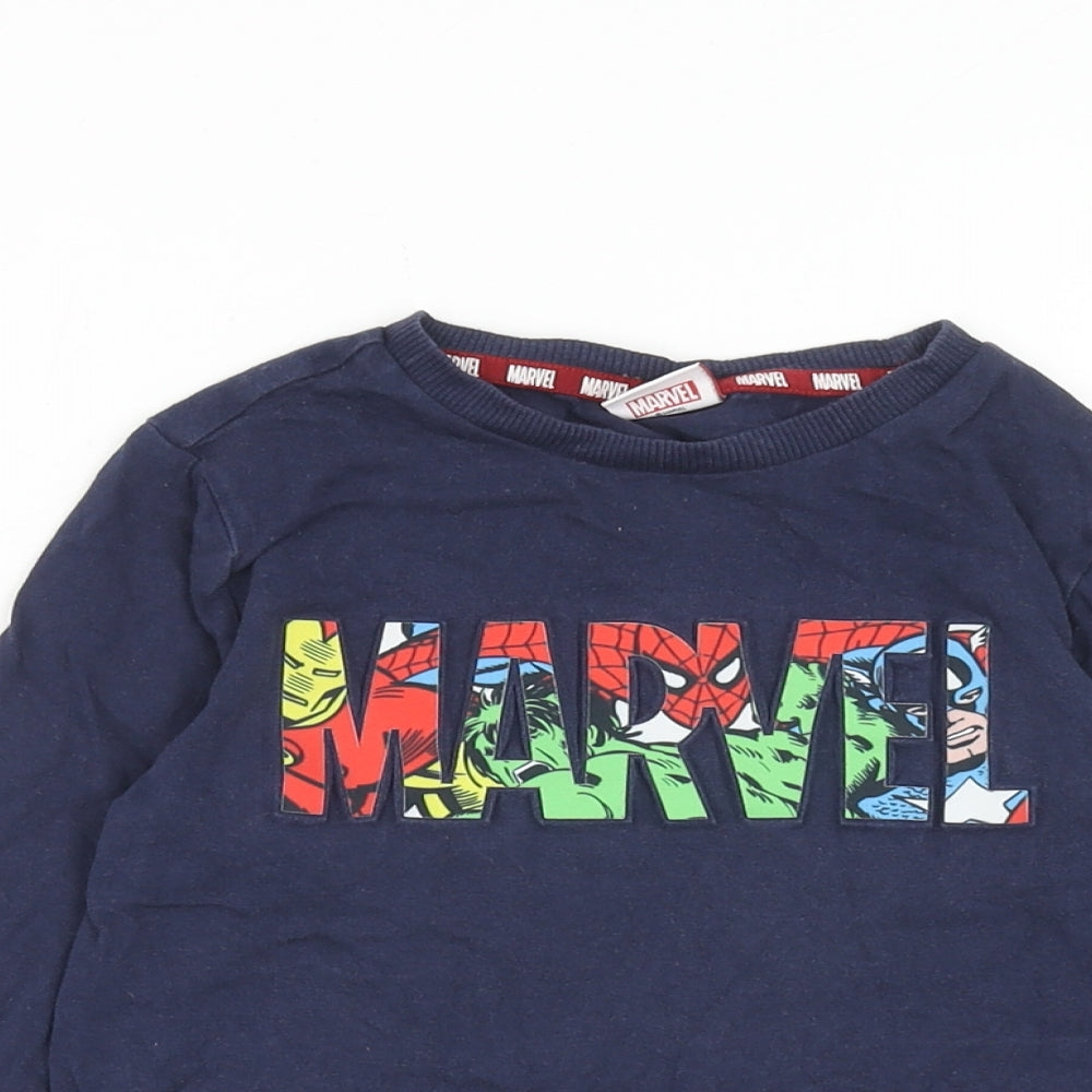 F&F Boys Blue Cotton Basic T-Shirt Size 4 Years Round Neck Pullover - Marvel