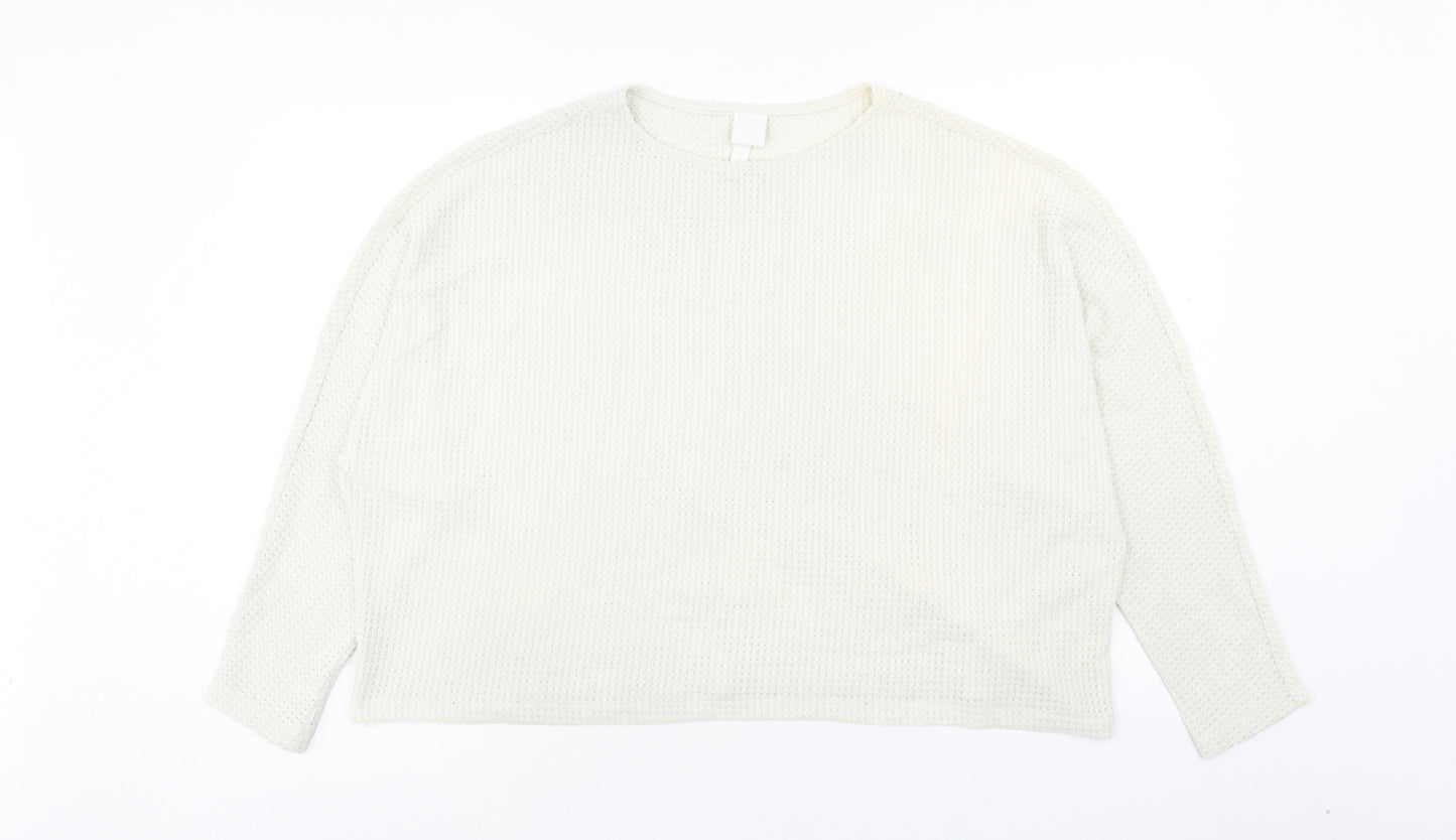 H&M Womens Ivory Round Neck Polyester Pullover Jumper Size L
