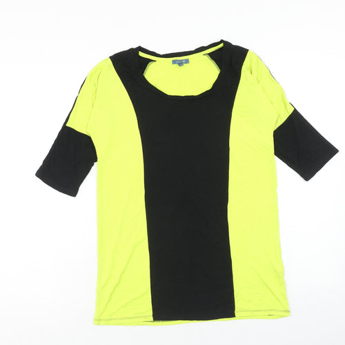 Patch Womens Yellow Viscose Basic T-Shirt Size XS Scoop Neck Pullover - Colourblock