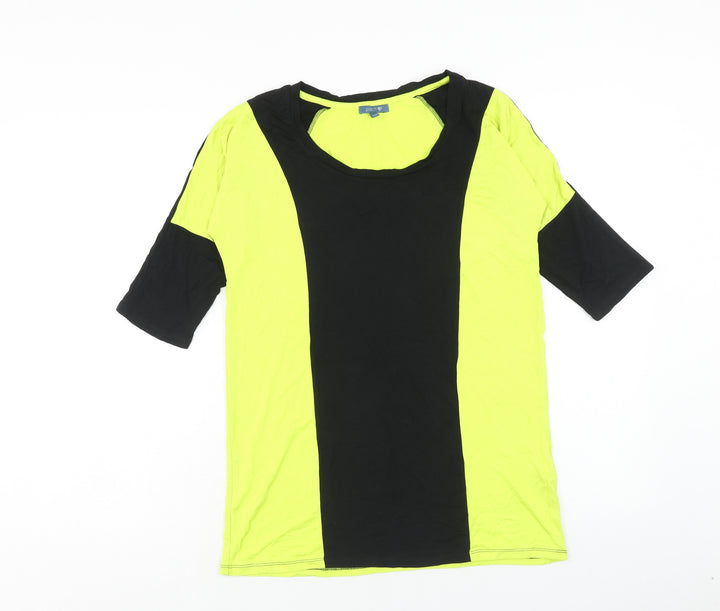 Patch Womens Yellow Viscose Basic T-Shirt Size XS Scoop Neck Pullover - Colourblock