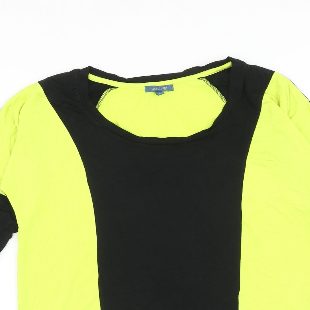Patch Womens Yellow Viscose Basic T-Shirt Size XS Scoop Neck Pullover - Colourblock