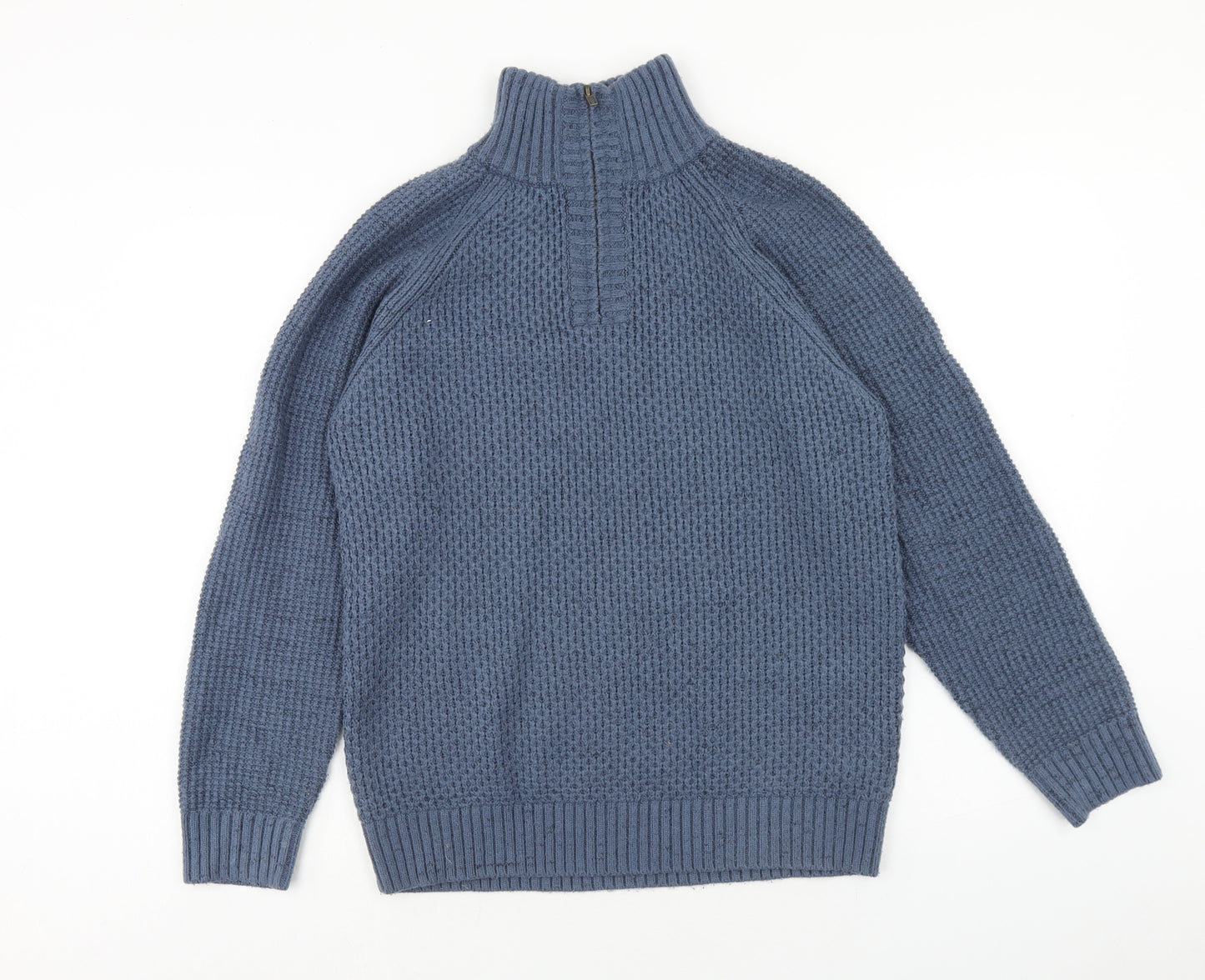 Marks and Spencer Mens Blue High Neck Acrylic Pullover Jumper Size S Long Sleeve