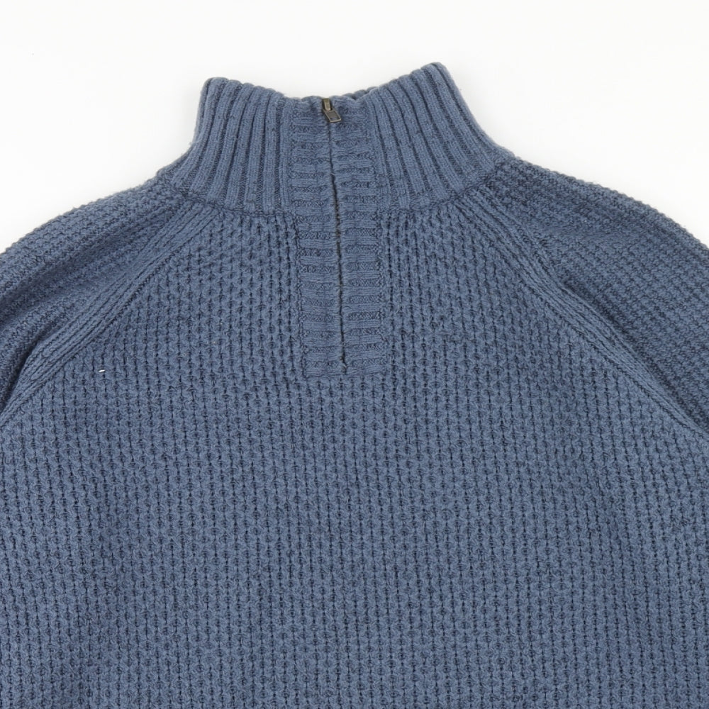Marks and Spencer Mens Blue High Neck Acrylic Pullover Jumper Size S Long Sleeve