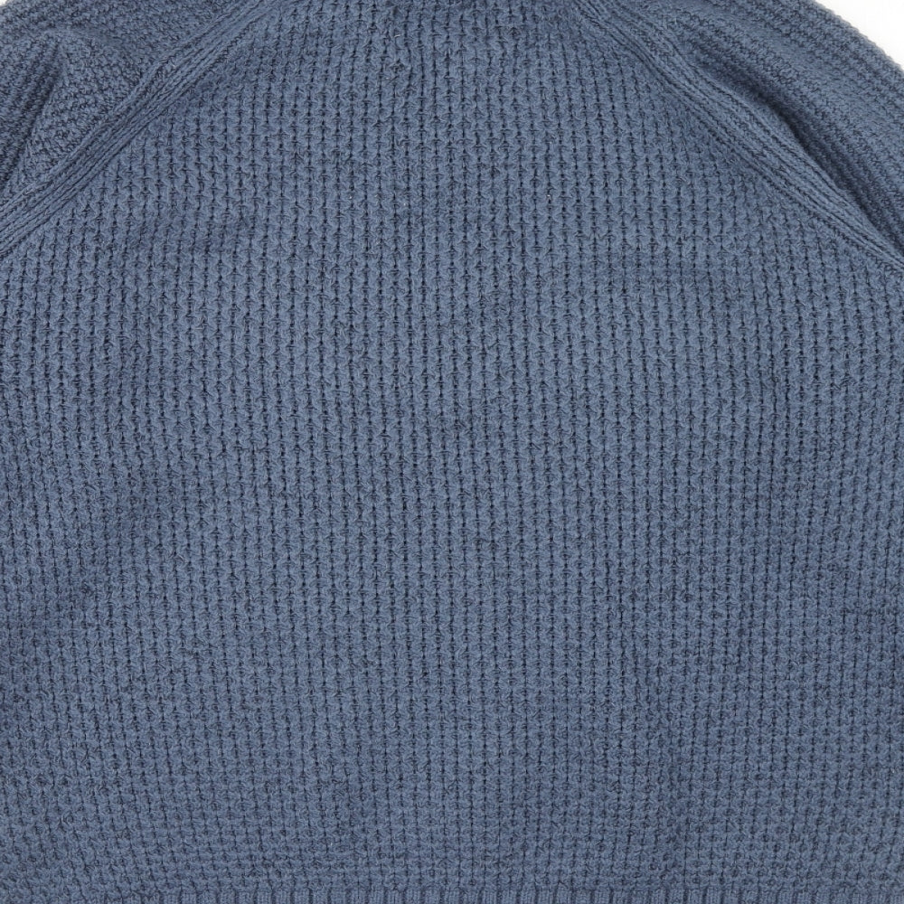 Marks and Spencer Mens Blue High Neck Acrylic Pullover Jumper Size S Long Sleeve