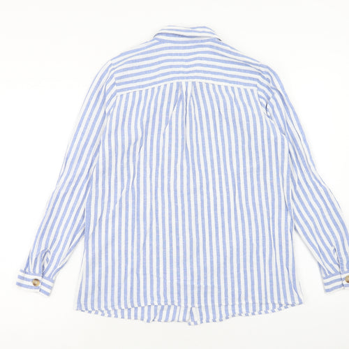 TU Womens Blue Striped Cotton Basic Button-Up Size 14 Collared