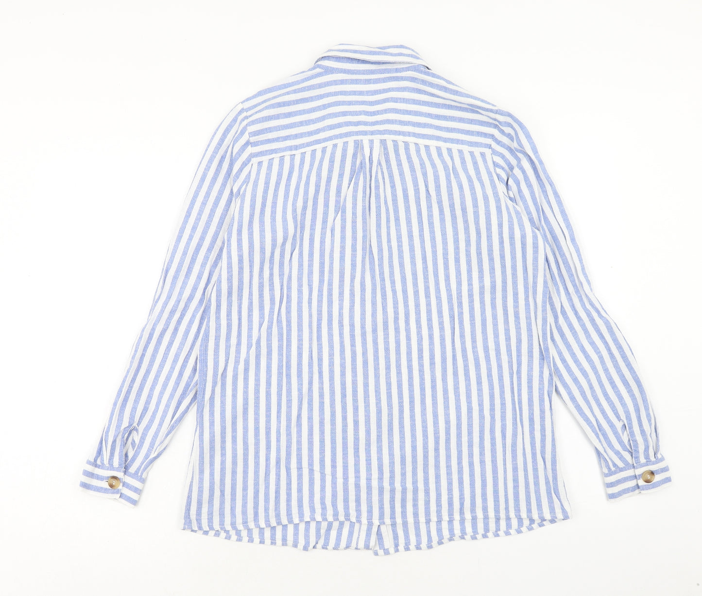TU Womens Blue Striped Cotton Basic Button-Up Size 14 Collared