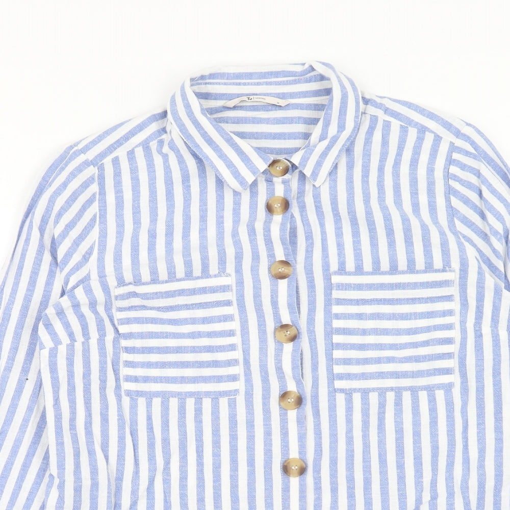 TU Womens Blue Striped Cotton Basic Button-Up Size 14 Collared