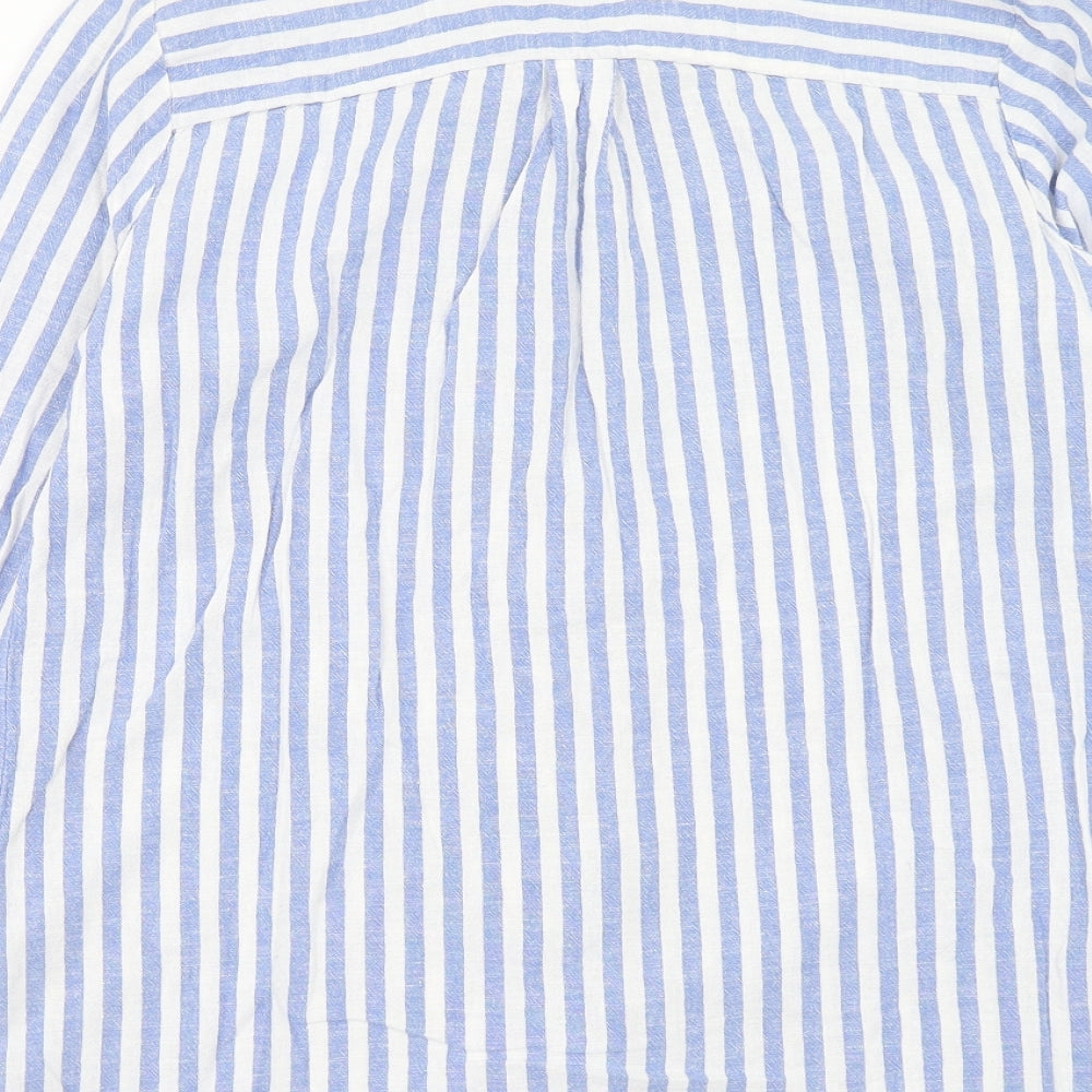 TU Womens Blue Striped Cotton Basic Button-Up Size 14 Collared