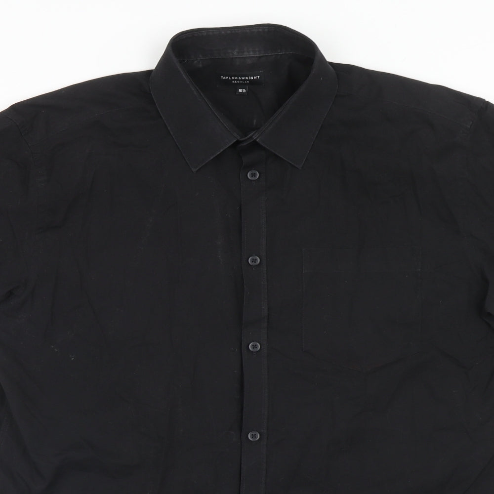 Taylor & Wright Mens Black Cotton Button-Up Size 16.5 Collared Button