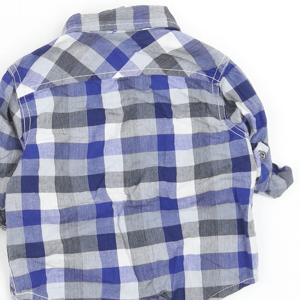 Calvin Klein Boys Blue Geometric Cotton Basic Button-Up Size 12 Months V-Neck Button