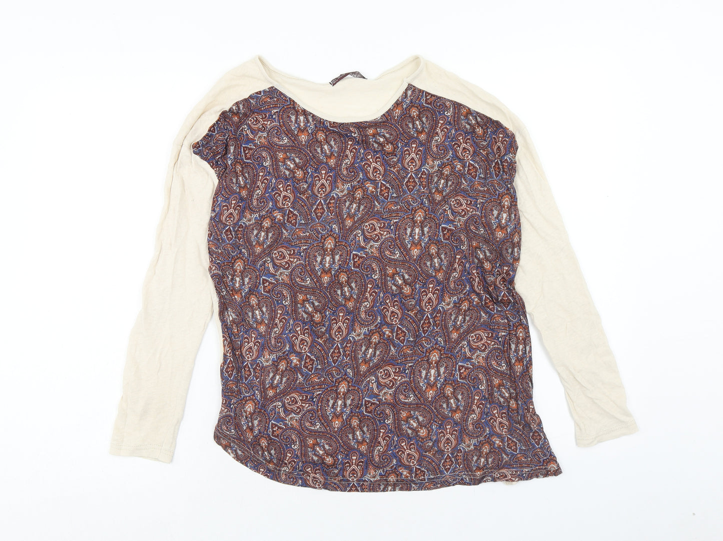 Beesk Womens Multicoloured Round Neck Geometric Linen Pullover Jumper Size L