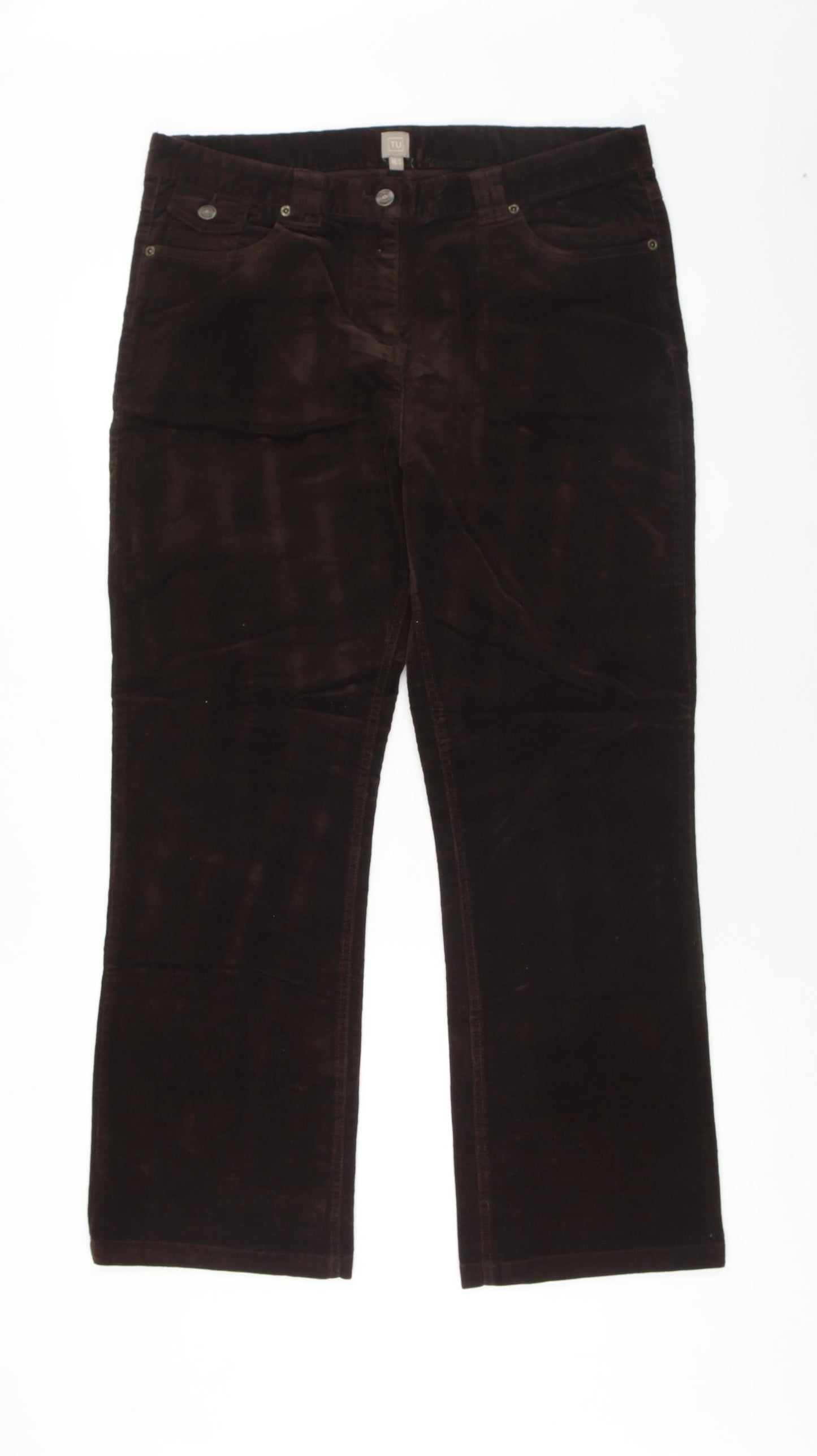 TU Womens Brown Cotton Trousers Size 16 Regular Zip