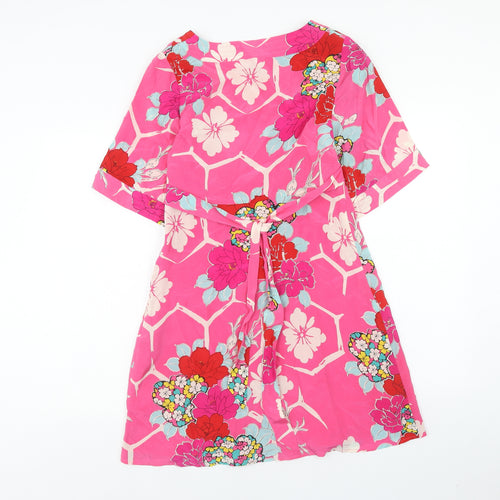 Oasis Womens Pink Floral Silk A-Line Size 8 V-Neck Zip