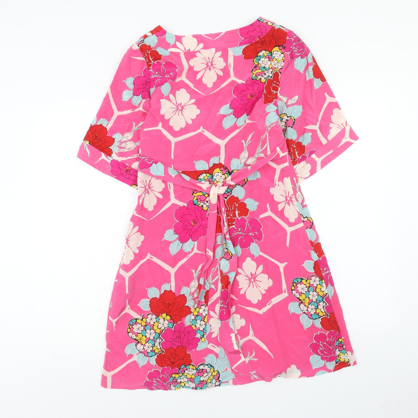 Oasis Womens Pink Floral Silk A-Line Size 8 V-Neck Zip