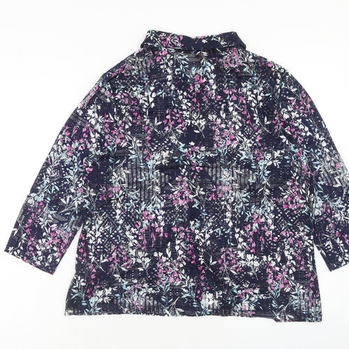 Anna Rose Womens Blue Geometric Polyester Basic Button-Up Size XL V-Neck