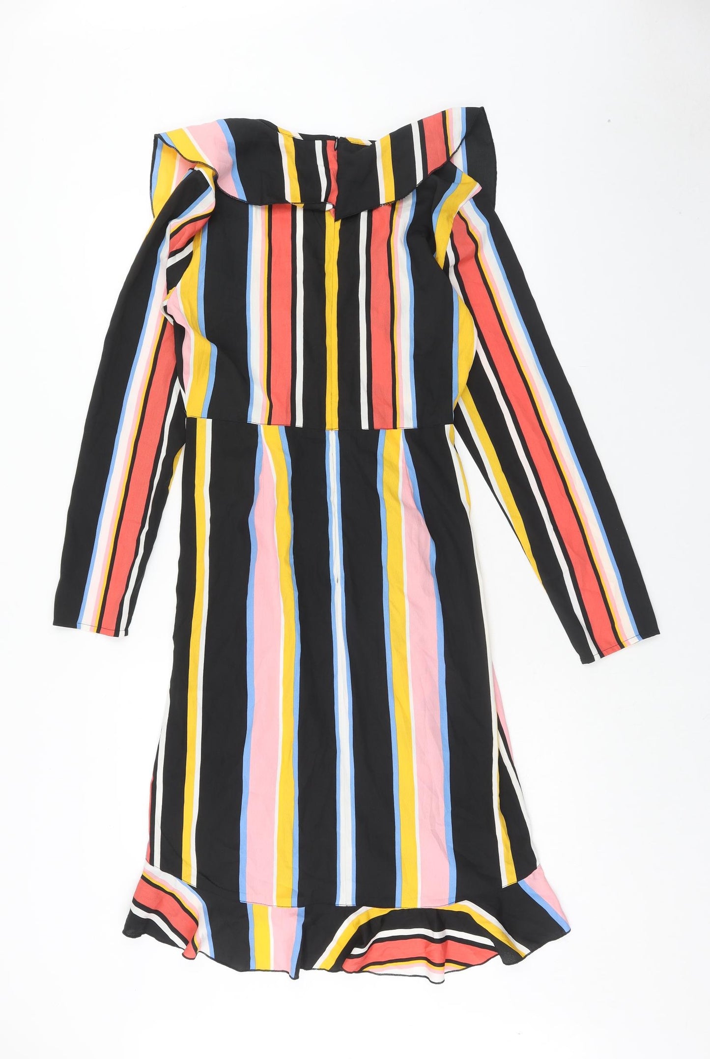 Boohoo Womens Multicoloured Striped Polyester A-Line Size 12 V-Neck Zip