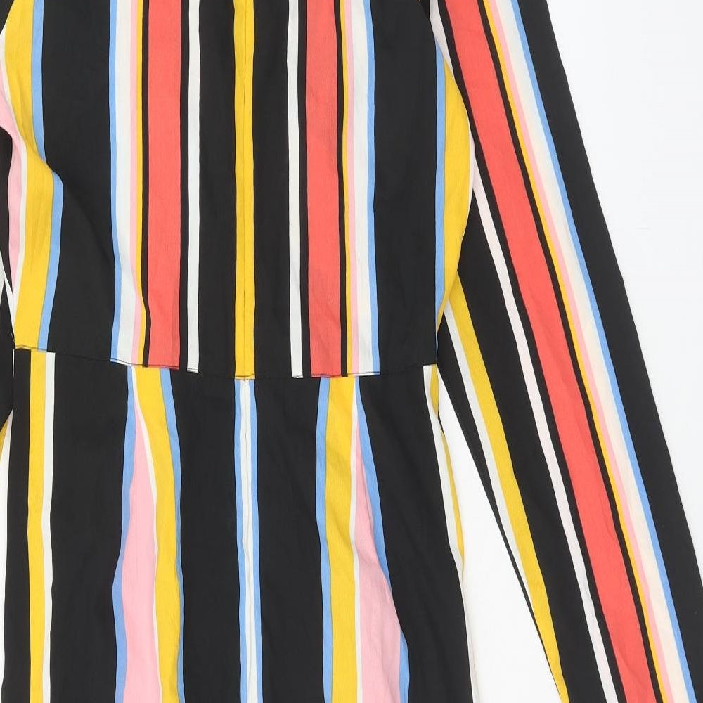 Boohoo Womens Multicoloured Striped Polyester A-Line Size 12 V-Neck Zip