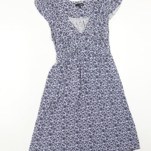 NEXT Womens Blue Floral Viscose Fit & Flare Size 12 V-Neck Pullover