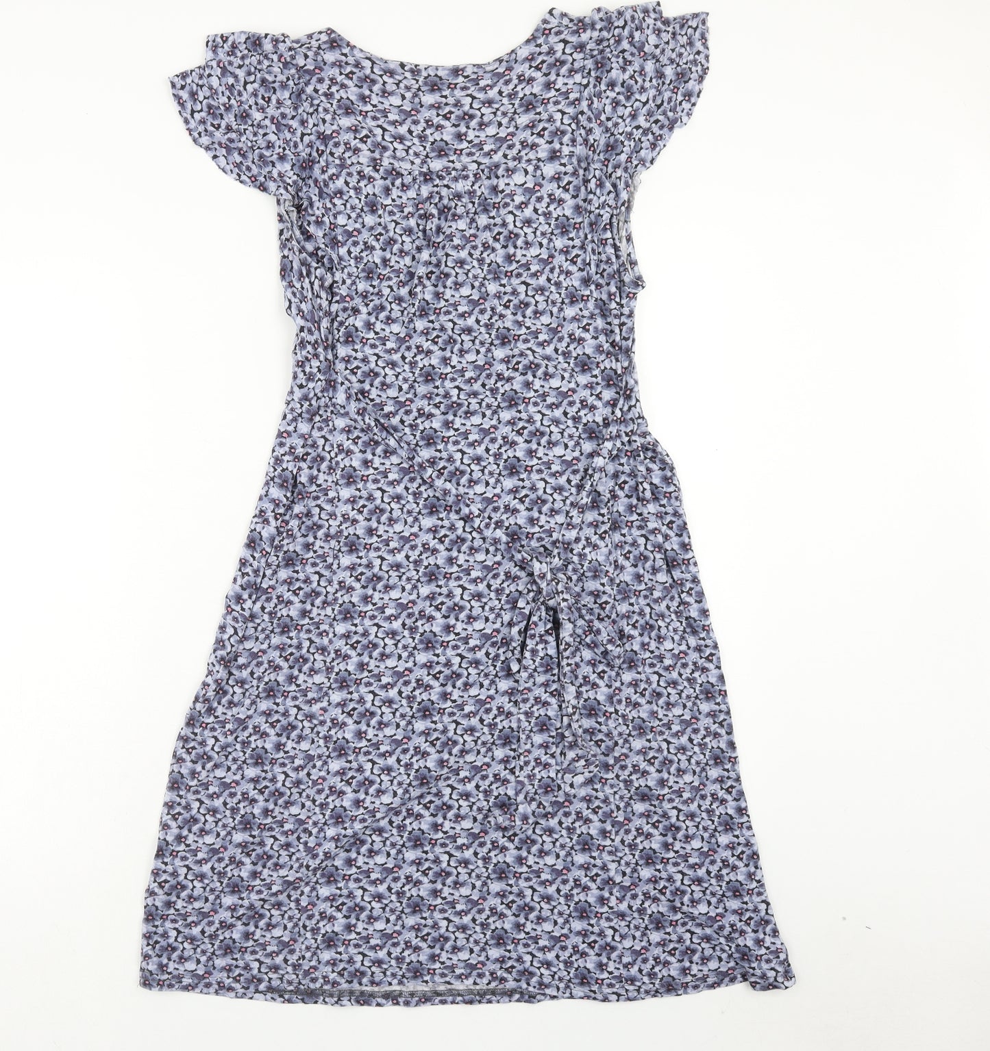NEXT Womens Blue Floral Viscose Fit & Flare Size 12 V-Neck Pullover
