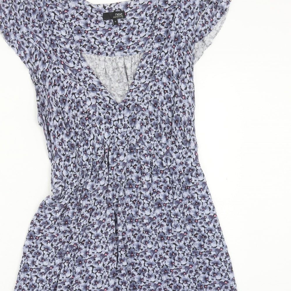 NEXT Womens Blue Floral Viscose Fit & Flare Size 12 V-Neck Pullover