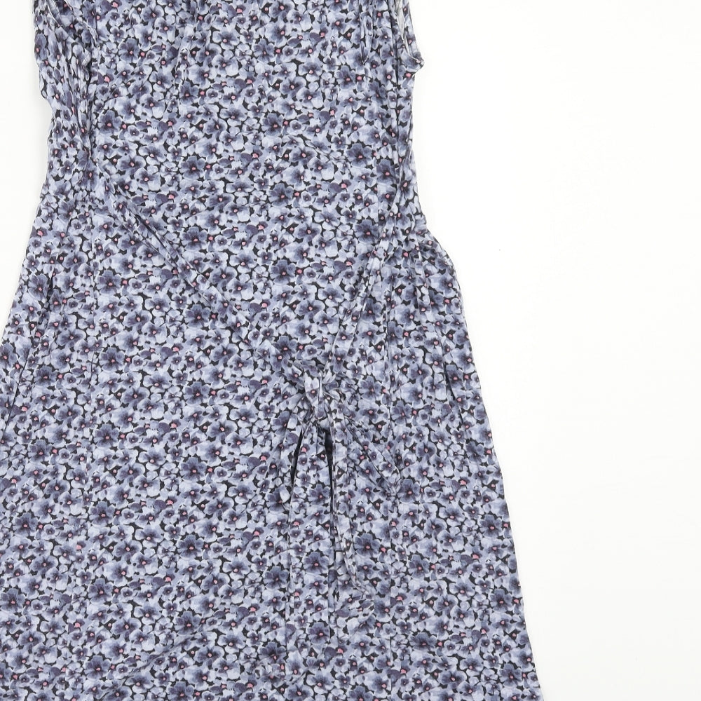 NEXT Womens Blue Floral Viscose Fit & Flare Size 12 V-Neck Pullover