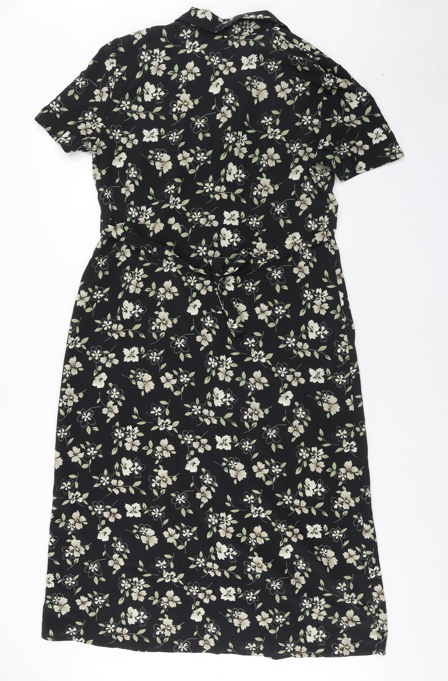 Katie Lee Womens Black Floral Polyester Shirt Dress Size 14 Collared Button