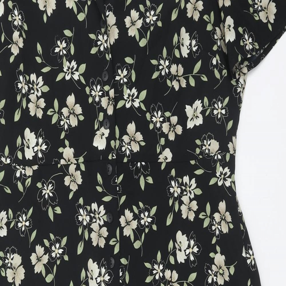 Katie Lee Womens Black Floral Polyester Shirt Dress Size 14 Collared Button
