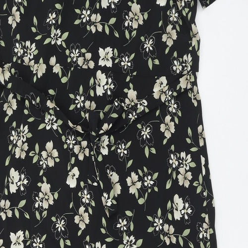 Katie Lee Womens Black Floral Polyester Shirt Dress Size 14 Collared Button