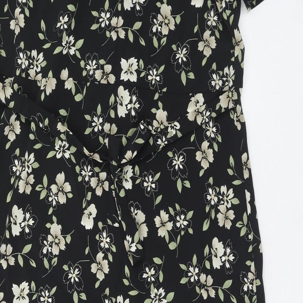 Katie Lee Womens Black Floral Polyester Shirt Dress Size 14 Collared Button