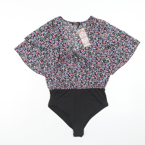 Boohoo Womens Multicoloured Floral Polyester Bodysuit One-Piece Size 6 Snap